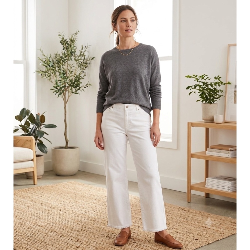 Jones New York Country White Wide Leg Frayed Hem Jeans Size 14 Cotton Stretch